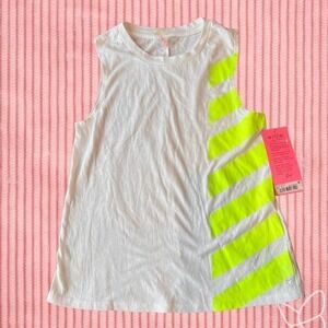 Betsey Johnson Women's Neon Stripe Muscle Tank XS Extra Small White Yellow Y2k